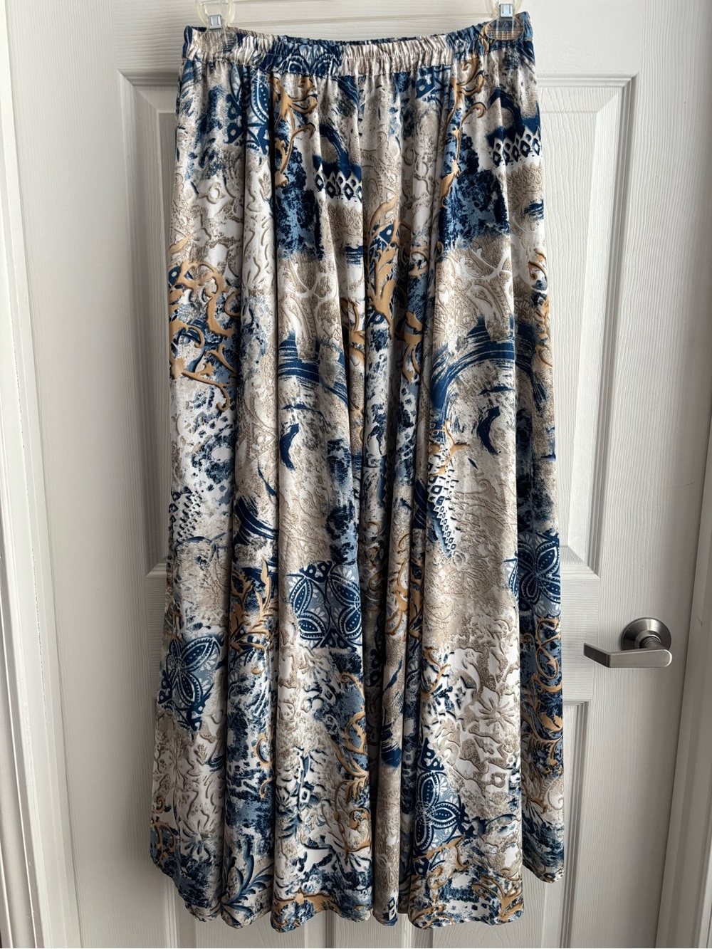 Blue and Cream Printed Maxi Skirt